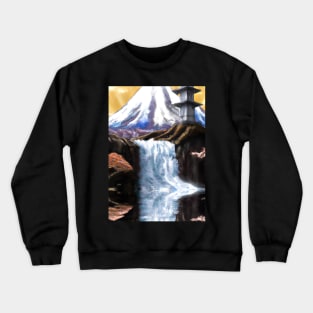 Japan Tower Waterfall Painting Crewneck Sweatshirt